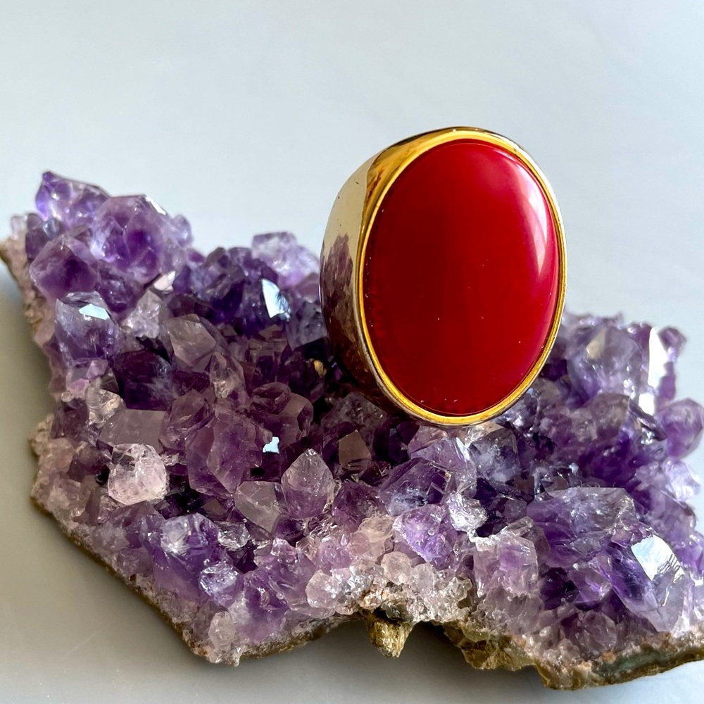 Red and Gold Costume Statement Size 6.75 Ring.